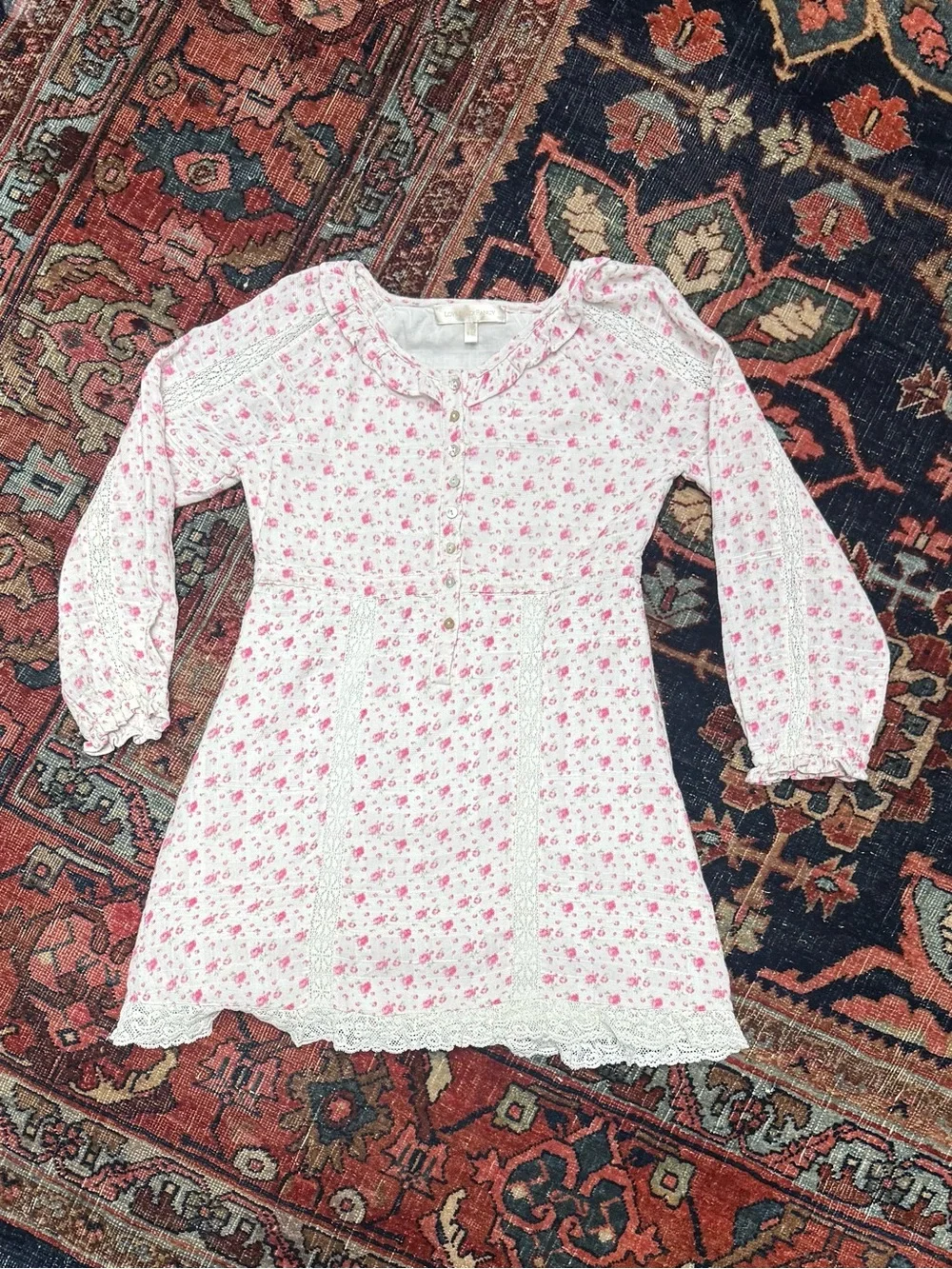 LoveShackFancy White & Pink Floral Lace Dress 8/9 Years